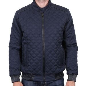 Tahari faux Leather Trim Quilted Bomber Jacket